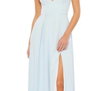 Chic Light Blue Beaded Gown with Slit
